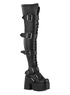 Black Chunky Platform Thigh High Boots