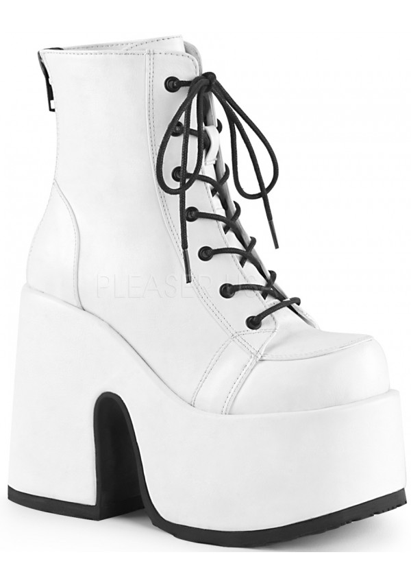 White Camel Chunky Heel Platform Boots