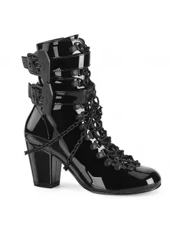 Coffin Buckled Granny Gothic Black Patent Ankle Boots