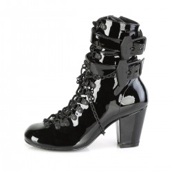 Coffin Buckled Granny Gothic Black Patent Ankle Boots