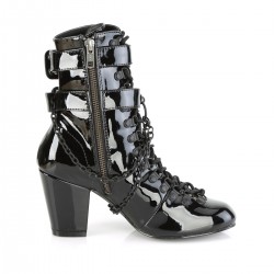 Coffin Buckled Granny Gothic Black Patent Ankle Boots