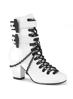 Coffin Buckled Granny Gothic White Ankle Boots