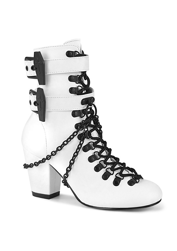 Coffin Buckled Granny Gothic White Ankle Boots