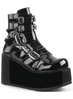 Buckled Concord Black Patent Platform Ankle Boots