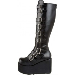 Buckled Concord Wedge Platform Black Boots