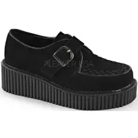 Platform Monk Creeper for Women in Black Faux Suede