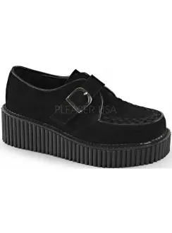 Platform Monk Creeper for Women in Black Faux Suede