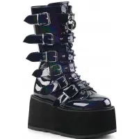 Damned Black Hologram Buckled Gothic Boots for Women