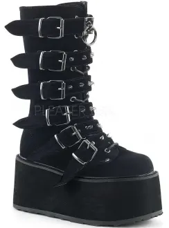 Damned Black Velvet Buckled Gothic Boots for Women