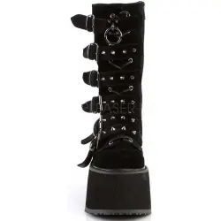 Damned Black Velvet Buckled Gothic Boots for Women