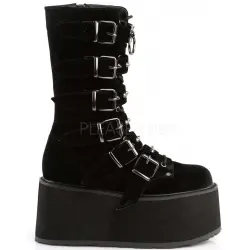 Damned Black Velvet Buckled Gothic Boots for Women