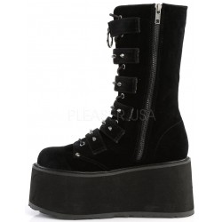 Damned Black Velvet Buckled Gothic Boots for Women