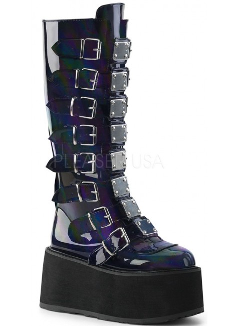 Damned Black Hologram Gothic Knee Boots for Women