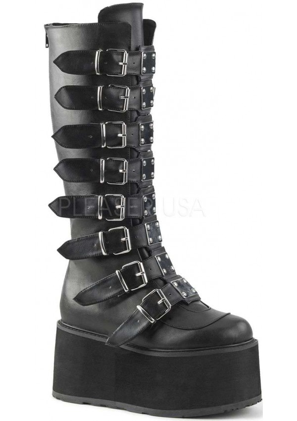 Damned Black Faux Leather Gothic Knee Boots for Women