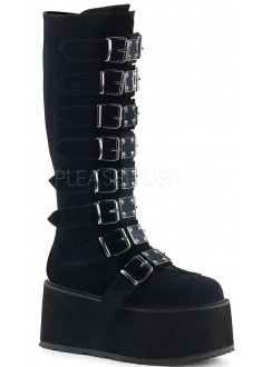 Damned Black Velvet Gothic Knee Boots for Women