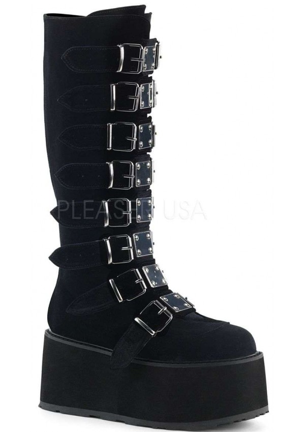 Damned Black Velvet Gothic Knee Boots for Women