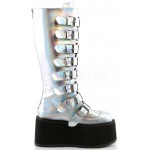 Damned Silver Hologram Gothic Knee Boots for Women