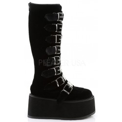 Damned Black Velvet Gothic Knee Boots for Women