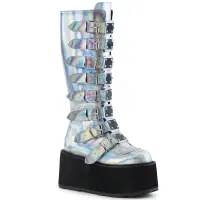 Damned Silver Hologram Gothic Knee Boots for Women