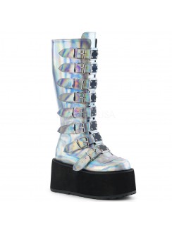 Damned Silver Hologram Gothic Knee Boots for Women