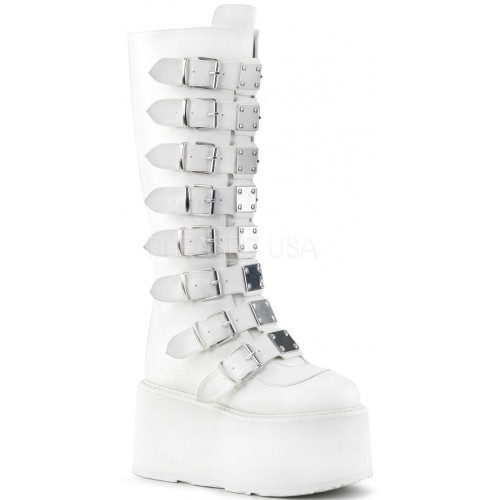 Damned White Gothic Knee Boots for Women| Platform Goth Boots