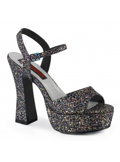 Dolly Black Glitter Platform Chunky Heel Sandal