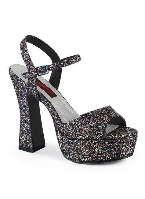 Dolly Black Glitter Platform Chunky Heel Sandal