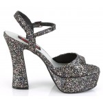Dolly Black Glitter Platform Chunky Heel Sandal