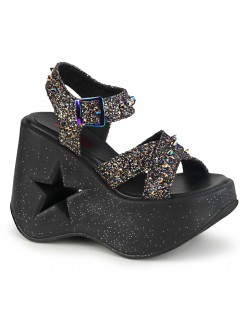 Dynamite Star Womens Platform Black Glitter Sandal