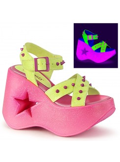 Dynamite Star Neon Lime and Pink Platform Sandal