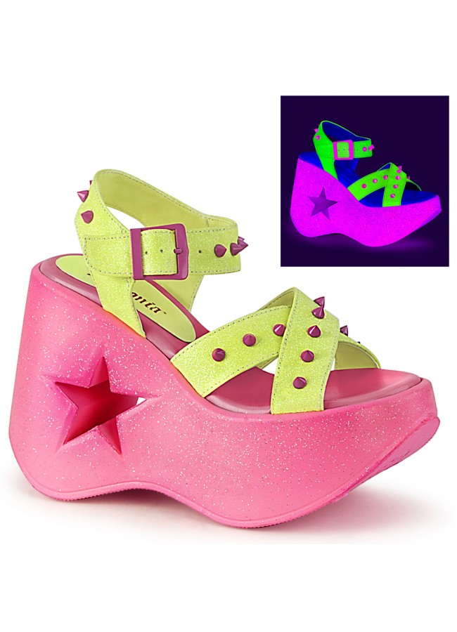 neon green platform sandals
