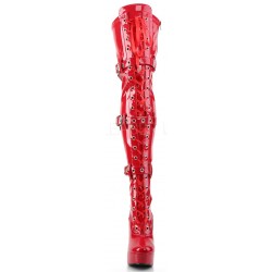 Electra Red Buckled Thigh High Platform Boots