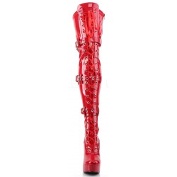 Electra Red Buckled Thigh High Platform Boots