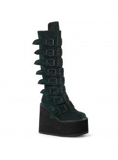 Emerald Green Velvet Swing Buckled Womens Platform Boots
