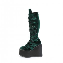 Emerald Green Velvet Swing Buckled Womens Platform Boots