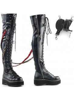 Emily Bondage Strap Low Platform Thigh High Gothic Boots