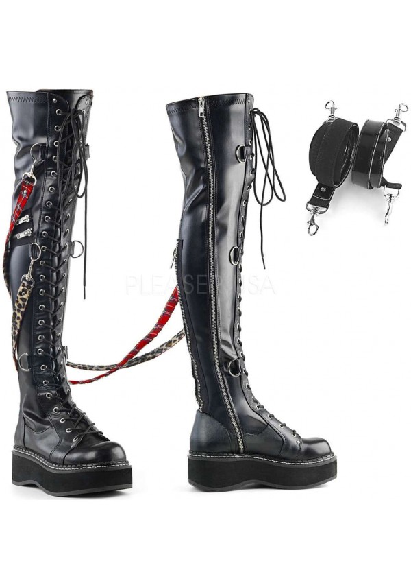 Emily Bondage Strap Low Platform Thigh High Gothic Boots