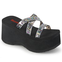 Funn Studded Silver Hologram Flatform Slide