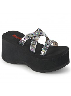 Funn Studded Silver Hologram Flatform Slide