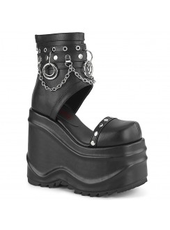 Wave Black Platform Sandal Bootsies with Chain