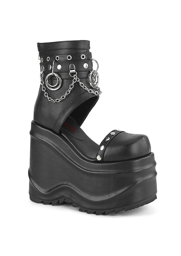 Wave Black Platform Sandal Bootsies with Chain