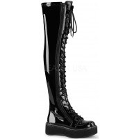 Emily Black Patent Thigh High Gothic Platform Boots