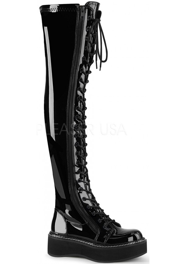 Emily Black Patent Thigh High Gothic Platform Boots