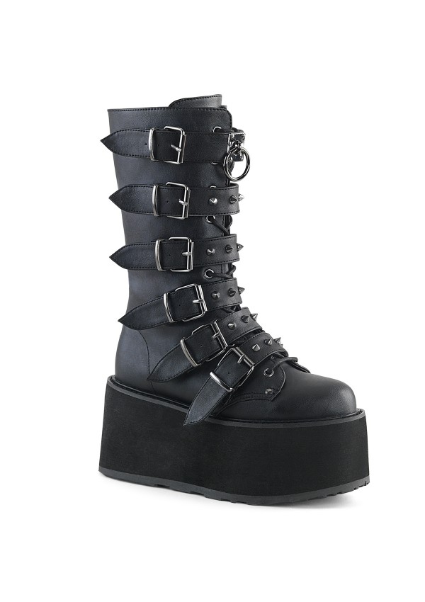 Damned Black Buckled Gothic Boots for Women