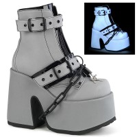 Grey Reflective Chained Camel Chunky Heel Platform Boots