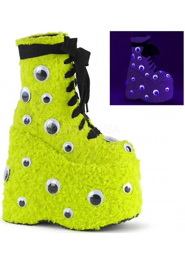 Slay Lime Green Googly Eye Platform Boots