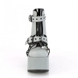 Grey Reflective Chained Camel Chunky Heel Platform Boots