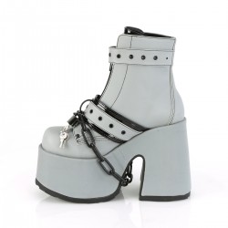 Grey Reflective Chained Camel Chunky Heel Platform Boots