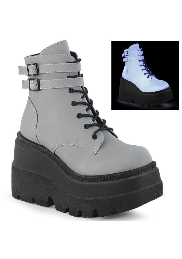 Shaker Reflective Grey Wedge Heel Ankle Boots