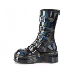 Emily Black Hologram Heart Combat Boots